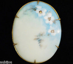 Vintage Porcelain Handpainted Floral Blue Forget Me Not Flower Brooch Pin 1930's
