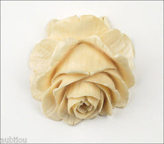 Vintage Large 3D Bone Hand Carved Floral Flower Rose Pendant Art Deco Jewelry