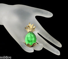 Vintage Napier Frosted Molded Glass Green Pineapple Brooch Pin Fruit Jewelry