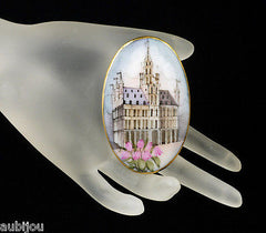 Vintage Porcelain Hand Painted Gothic Revival Cathedral Brooch Pin Renaissance