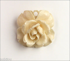 Vintage 3D Hand Carved Bone Floral Flower Rose Brooch Pin Pendant Art Deco 1930's