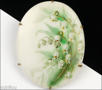 Vintage Porcelain Hand Painted Floral White Lily Of The Valley Flower Brooch Pin