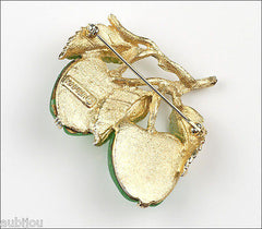 Vintage Napier Frosted Glass Light Green Double Apple Brooch Pin Fruit Jewelry