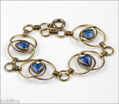 Vintage Victorian Gold Filled Blue Heart Rhinestone Bracelet Edwardian 1920's