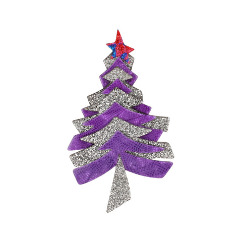 Lea Stein Paris Brooch Christmas Tree or Fir With a Star Purple and Silver