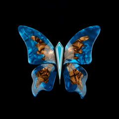 Lea Stein Paris Brooch Elf the Butterfly Blue and Beige-Brown
