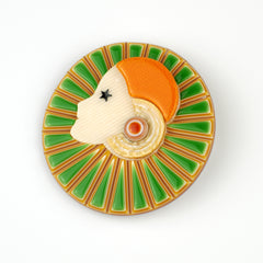 Lea Stein Paris Brooch Full Collerette Lime Green and Orange