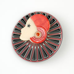 Lea Stein Paris Brooch Full Collerette Black and Red