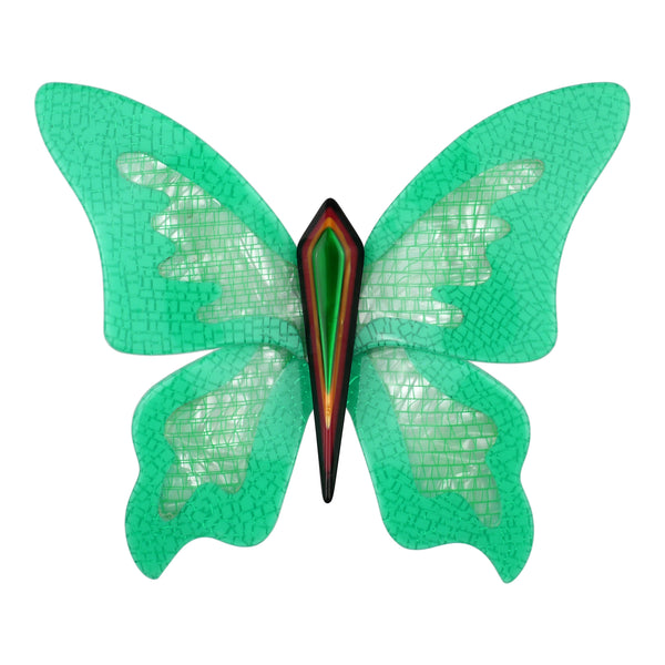 Lea Stein Paris Brooch Elf the Butterfly Green and White Mesh