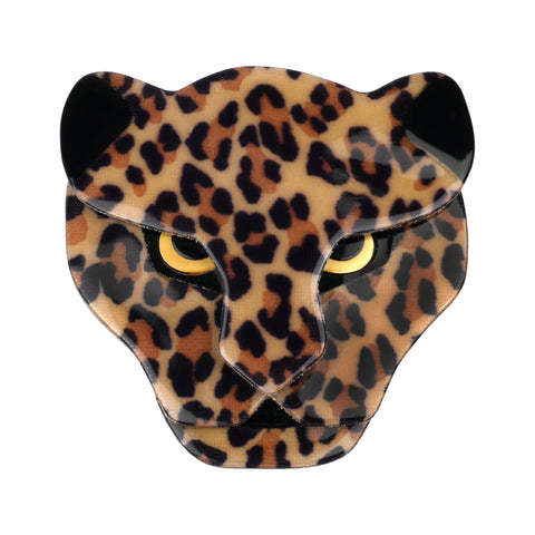 Lea Stein Paris Brooch Puma Head Animal Print Fabric