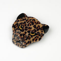Lea Stein Paris Brooch Puma Head Animal Print Fabric