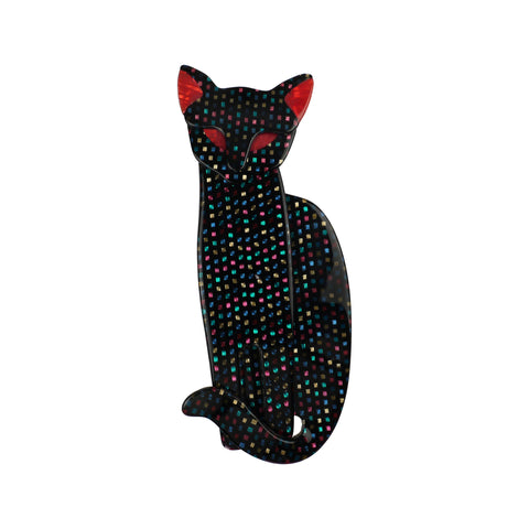 Lea Stein Paris Brooch Quarrelsome Cat Black Multicolor Mosaic