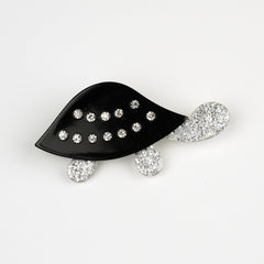 Lea Stein Paris Vintage Brooch Turtle Black and Silver with Clear Rhinestones