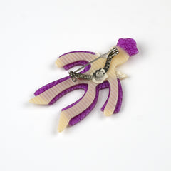 Lea Stein Paris Vintage Brooch Sailor Purple and Ivory with Rose Rhinestones