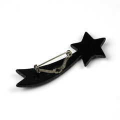 Lea Stein Paris Vintage Brooch Comet or Shooting Star Black with Clear Rhinestones