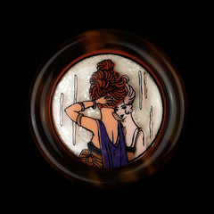 Lea Stein Paris Vintage Serigraphy Brooch Woman in Front of a Mirror
