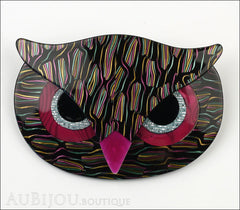 Lea Stein Athena The Owl Head Brooch Pin Black Multicolor Purple Front