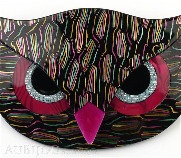 Lea Stein Athena The Owl Head Brooch Pin Black Multicolor Purple Gallery