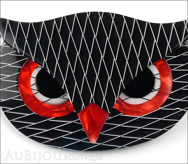 Lea Stein Athena The Owl Head Brooch Pin Black Red White Gallery