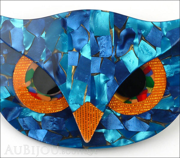 Lea Stein Athena The Owl Head Brooch Pin Blue Mosaic Orange Gallery