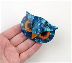 Lea Stein Athena The Owl Head Brooch Pin Blue Mosaic Orange Model