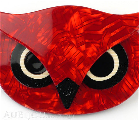 Lea Stein Athena The Owl Head Brooch Pin Red Swirls Black Gallery