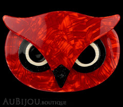 Lea Stein Athena The Owl Head Brooch Pin Red Swirls Black