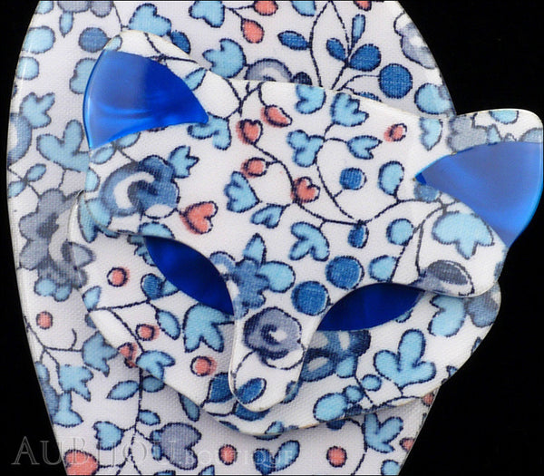 Lea Stein Attila The Cat Brooch Pin Floral White Blue Gallery