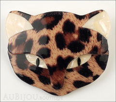 Lea Stein Bacchus The Cat Head Brooch Pin Animal Print Cream Front