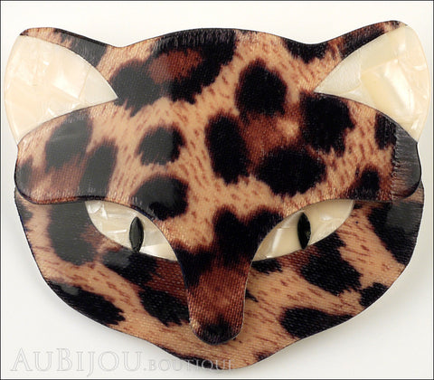Lea Stein Bacchus The Cat Head Brooch Pin Animal Print Cream Gallery