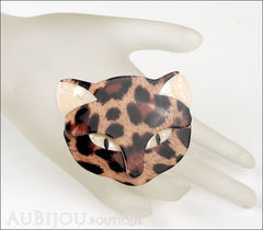 Lea Stein Bacchus The Cat Head Brooch Pin Animal Print Cream Mannequin