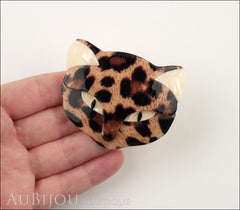 Lea Stein Bacchus The Cat Head Brooch Pin Animal Print Cream Model