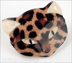Lea Stein Bacchus The Cat Head Brooch Pin Animal Print Cream Side