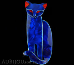 Lea Stein Quarrelsome Cat Brooch Pin Blue Red