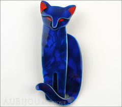Lea Stein Quarrelsome Cat Brooch Pin Blue Red Front