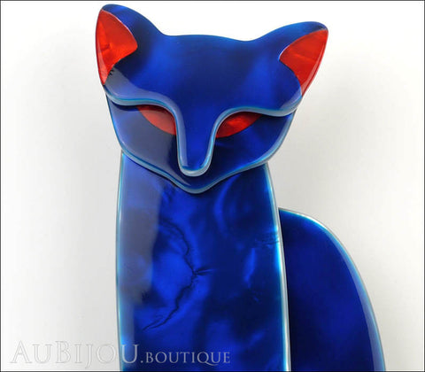 Lea Stein Quarrelsome Cat Brooch Pin Blue Red Gallery