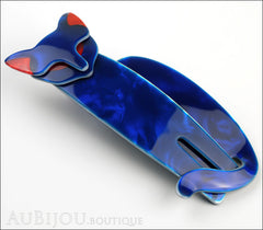 Lea Stein Quarrelsome Cat Brooch Pin Blue Red Side
