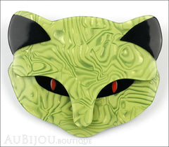 Lea Stein Bacchus The Cat Head Brooch Pin Green Swirls Black Front