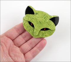 Lea Stein Bacchus The Cat Head Brooch Pin Green Swirls Black Model