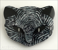 Lea Stein Bacchus The Cat Head Brooch Pin Grey Black Animal Print Front