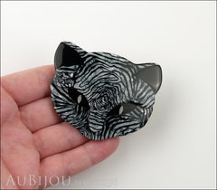Lea Stein Bacchus The Cat Head Brooch Pin Grey Black Animal Print Model