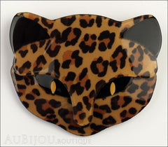 Lea Stein Bacchus The Cat Head Brooch Pin Leopard Print Black Front