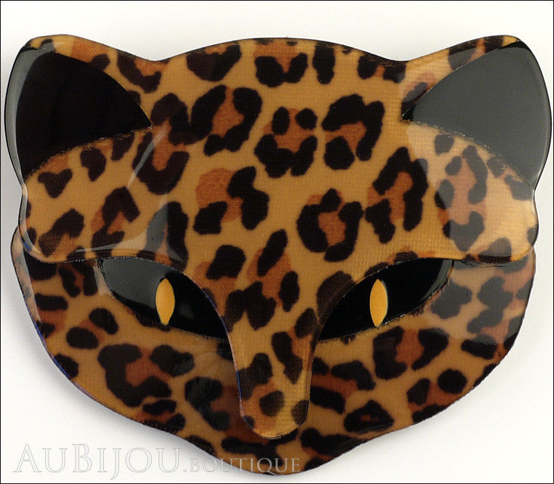 Lea Stein Bacchus The Cat Head Brooch Pin Leopard Print Black Gallery