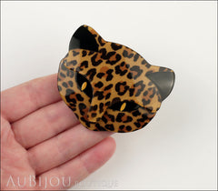 Lea Stein Bacchus The Cat Head Brooch Pin Leopard Print Black Model