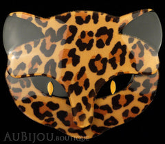 Lea Stein Bacchus The Cat Head Brooch Pin Leopard Print Black