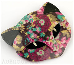 Lea Stein Bacchus The Cat Head Brooch Pin Multicolor Floral Black Side