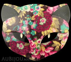 Lea Stein Bacchus The Cat Head Brooch Pin Multicolor Floral Black