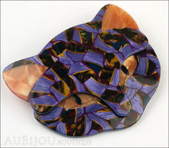 Lea Stein Bacchus The Cat Head Brooch Pin Purple Blue Mosaic Side