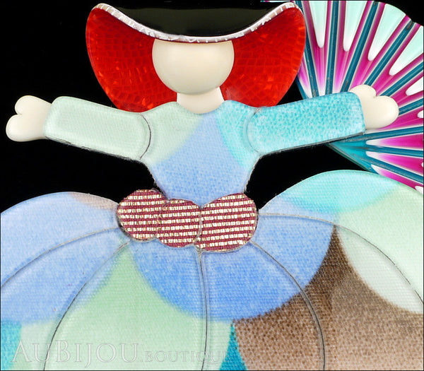 Lea Stein Ballerina Scarlett O'Hara Fan Brooch Pin Light Multicolor Pastels Gallery