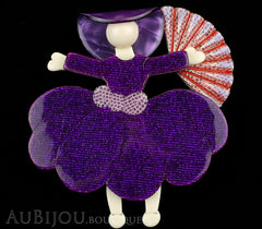 Lea Stein Ballerina Scarlett O'Hara Fan Brooch Pin Purple Shades Black